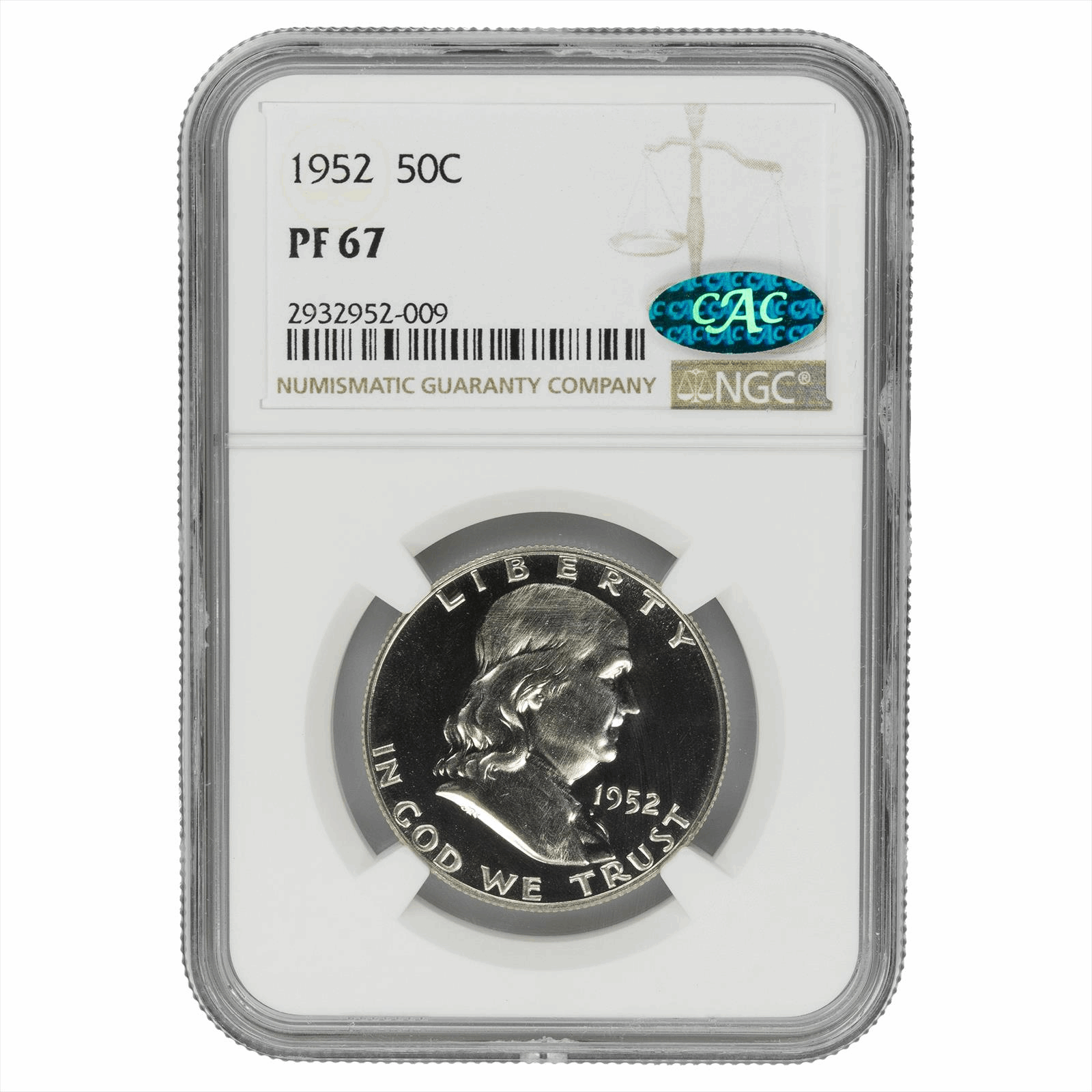 1952 Franklin Half Dollar 50C NGC PF 67 CAC