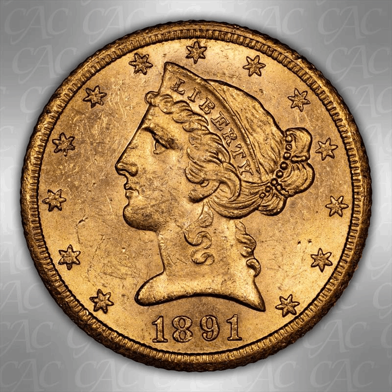 1891-CC $5 CACG MS 61