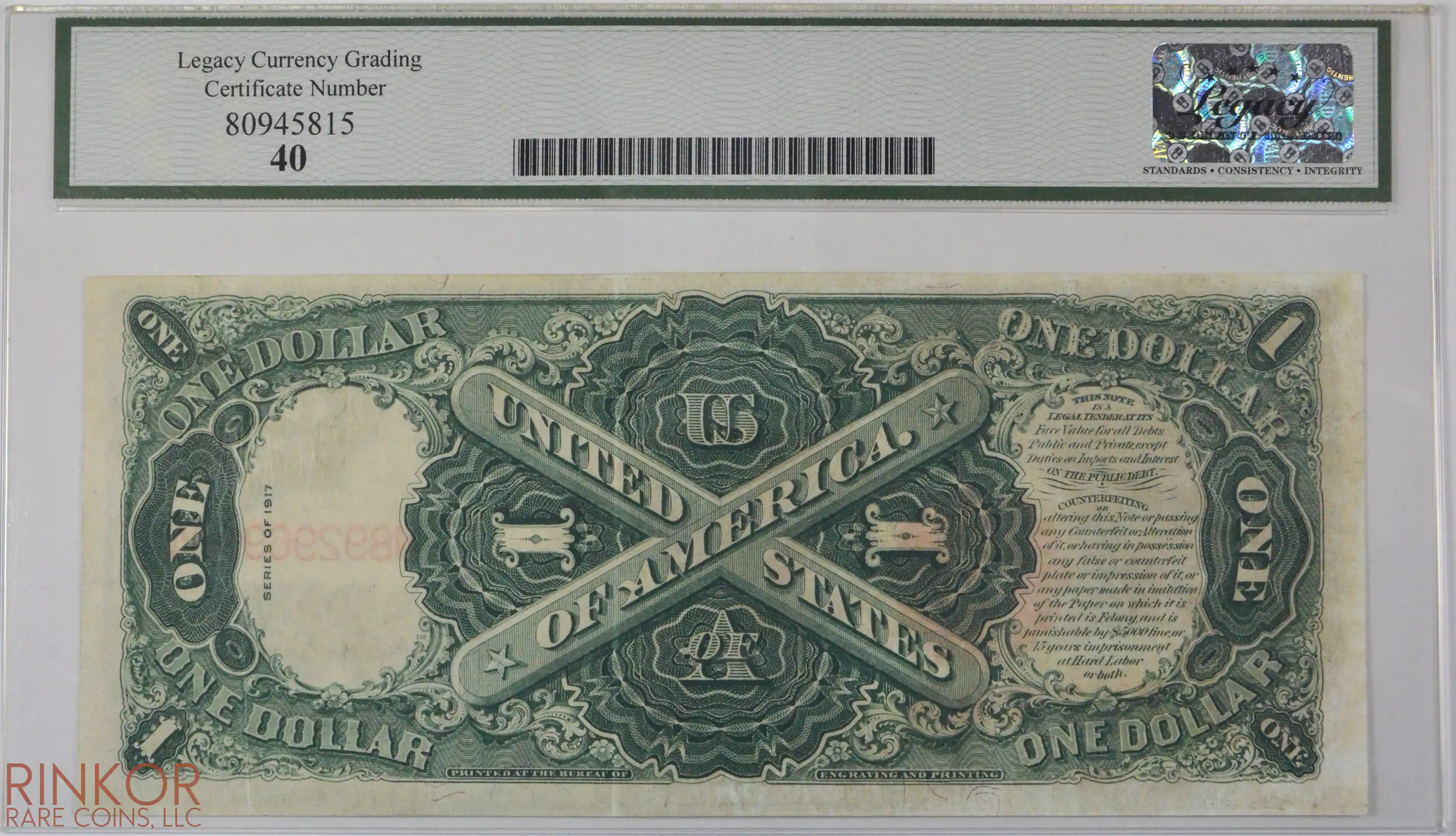 1917 $1 Fr. 39 Legal Tender LCG XF-40