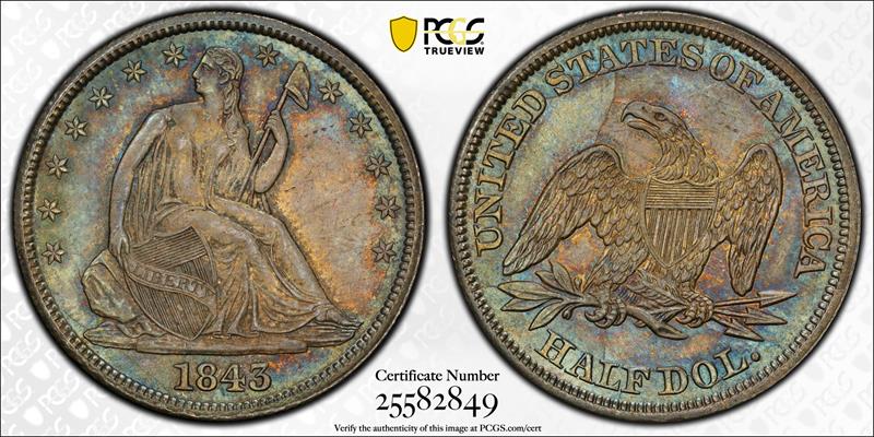 1843 50C PCGS MS 65+ CAC