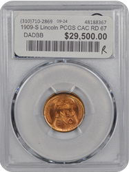 1909-S Lincoln PCGS CAC RD 67 