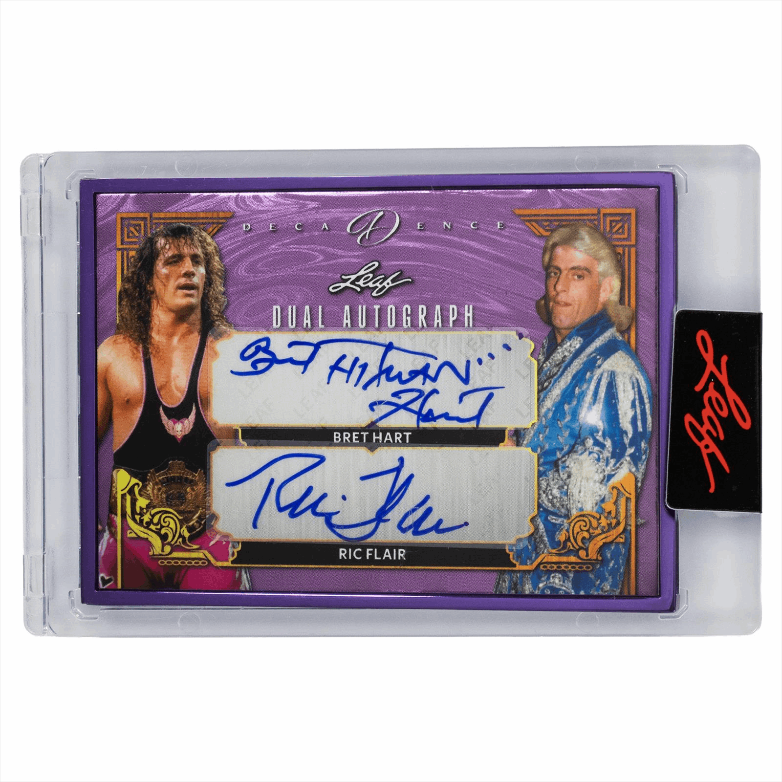2026 Leaf Decadence Deluxe Dual Autographs Bret Hart & Ric Flair #DA6 Purple Refractor Auto /5 