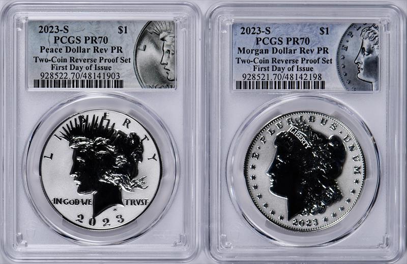 2023-S $1 Reverse Proof Morgan & Peace Set PR70 Silver Dollar Label PCGS FDOI 