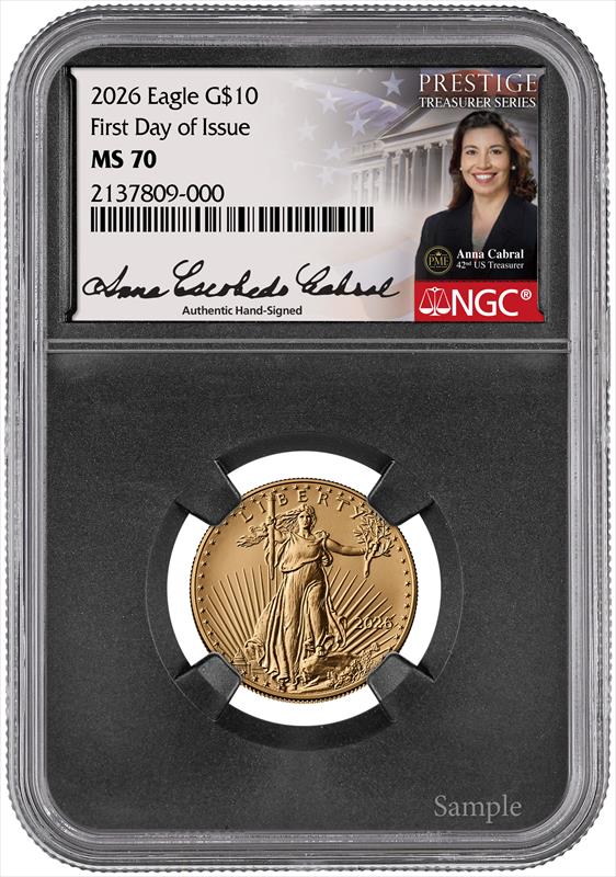 2026 $10 1oz. American Gold Eagle, 40th Anniversary, FDI, MS70, NGC, Anna Cabral