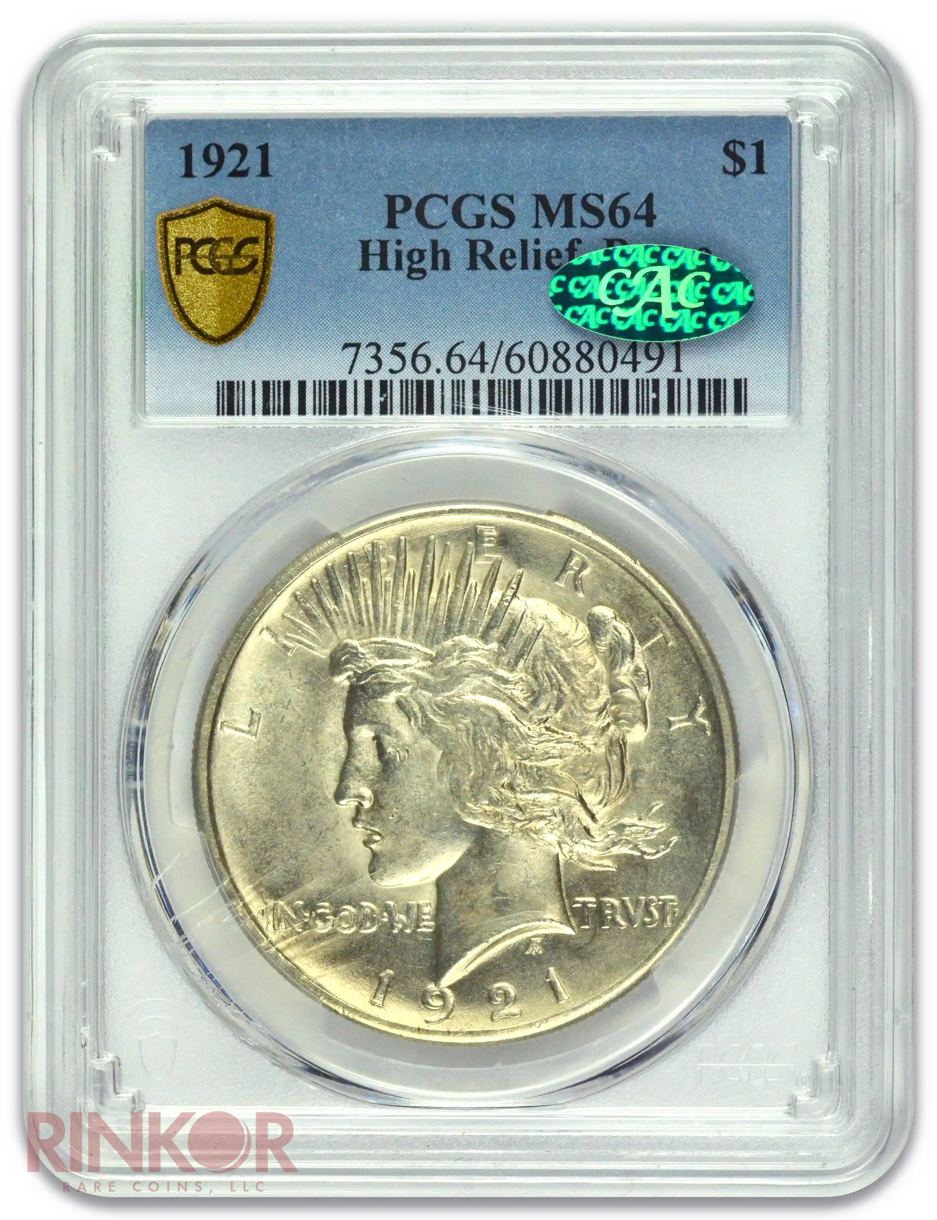 1921 $1 Peace Dollar PCGS MS 64 CAC