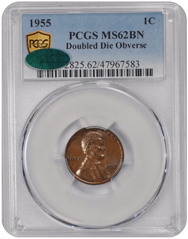1955  Doubled Die Obverse Lincoln Wheat PCGS CAC BN 62