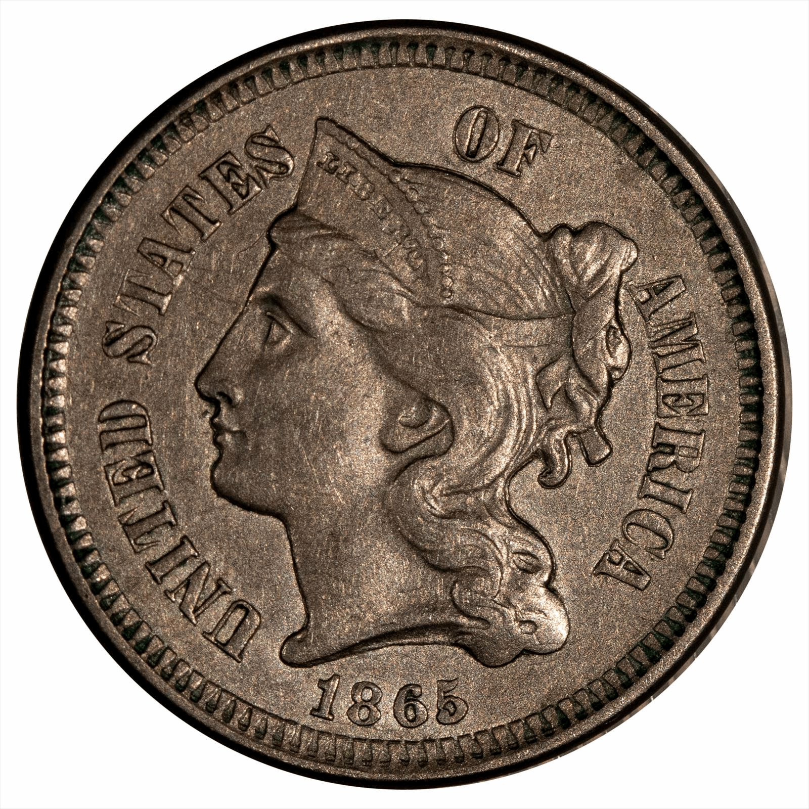 1865 Three Cent Nickel 3CN Raw 