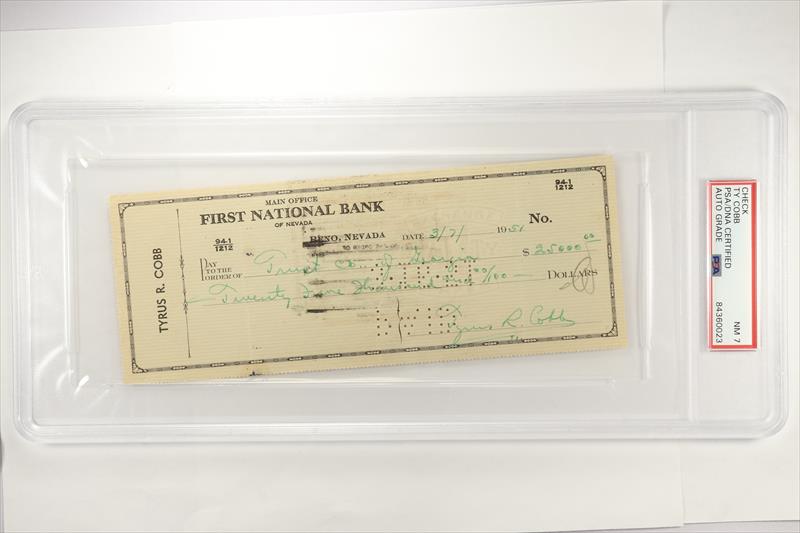 1951 Personal Check from Ty Cobb Graded by PSA (73259) PSA/DNA Certified NM 7