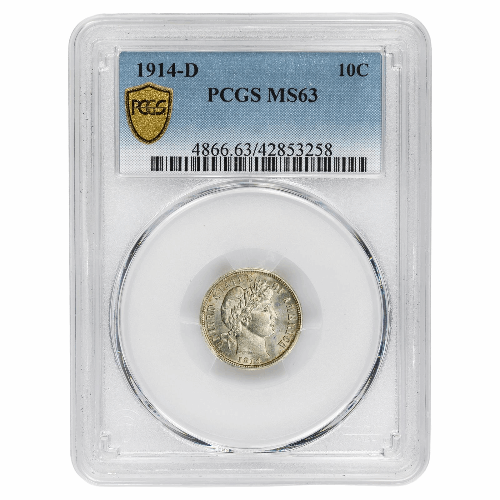 1914-D Barber Dime 10C PCGS MS 63