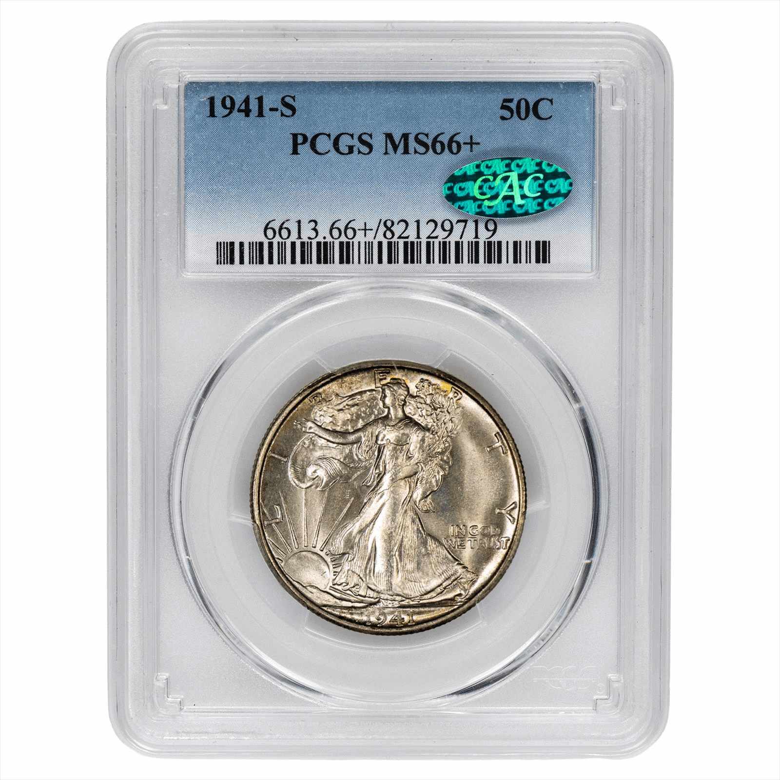 1941-S Walking Liberty Half Dollar 50C PCGS MS 66+ CAC