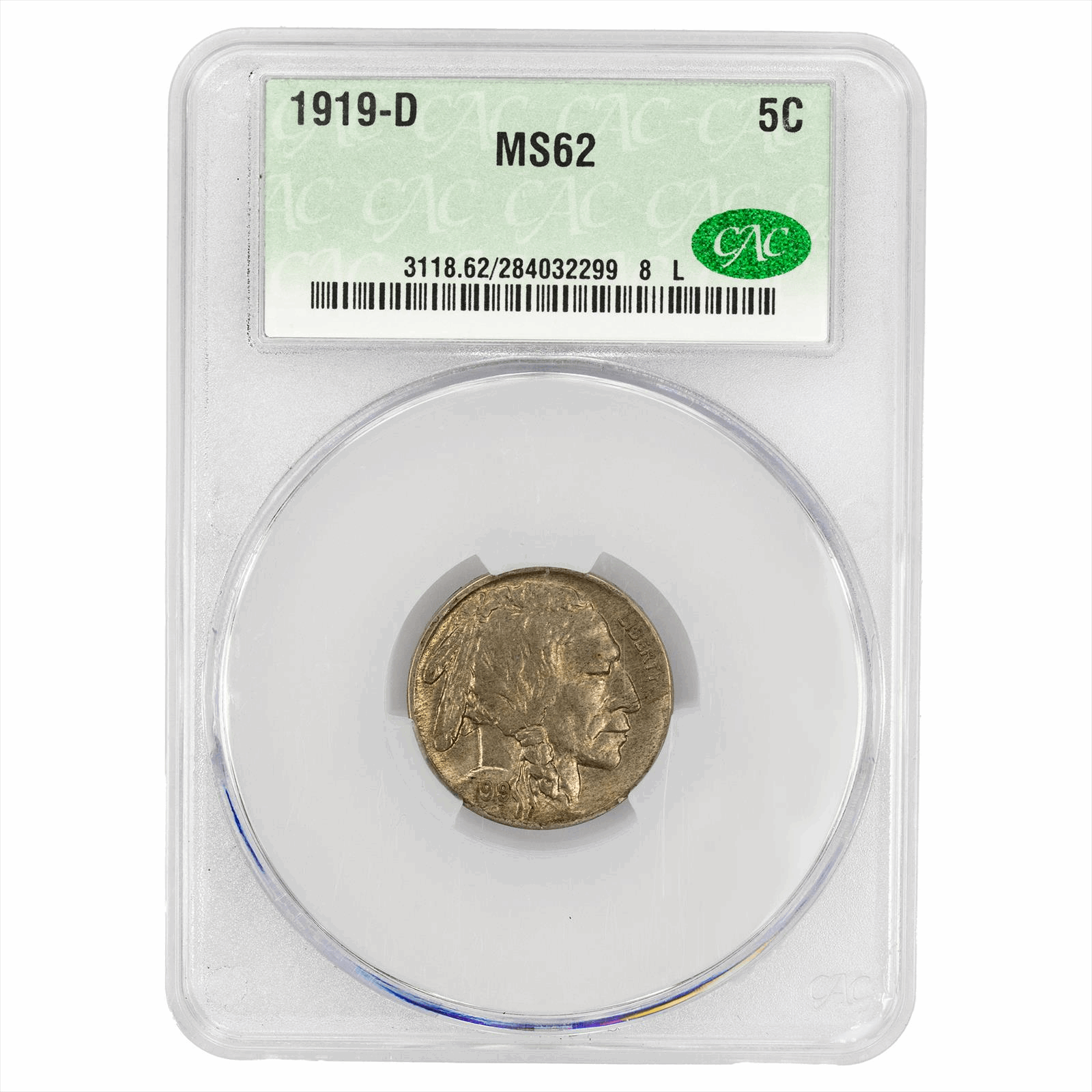 1919-D Buffalo Nickel 5C CACG MS 62 CAC