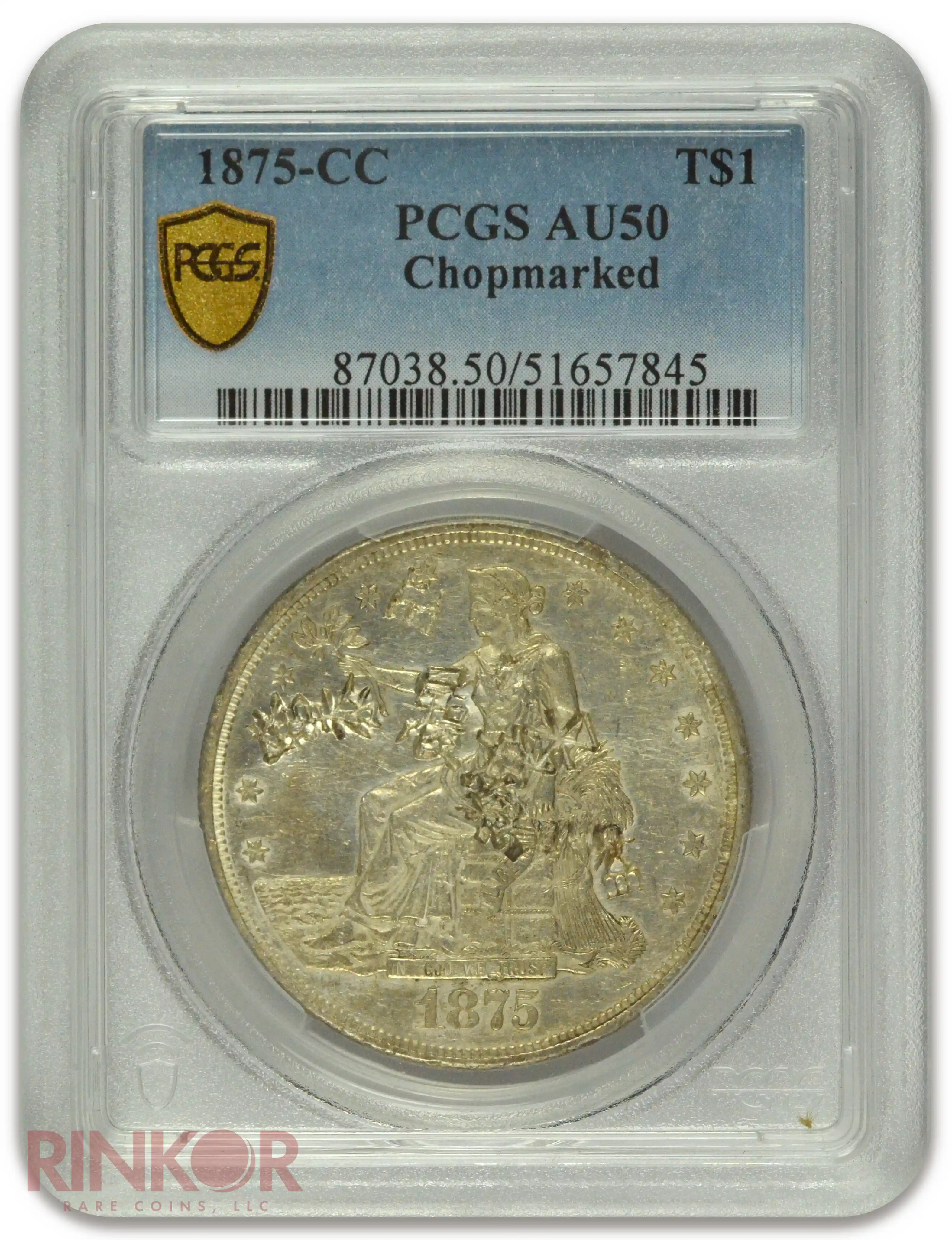 1875-CC $1 Chop Mark Trade Dollar PCGS AU-50
