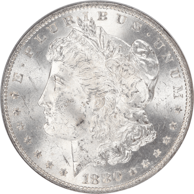 1880-O Morgan Silver Dollar $1, PCGS MS 63 - Lustrous and White, OGH