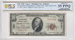 Fr. 1801-1 1929 $10 The Merchants National Bank of 9381 Type 1 PCGS VF35 PPQ 