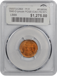 1940-D Lincoln PCGS (CAC) RD 67+ 