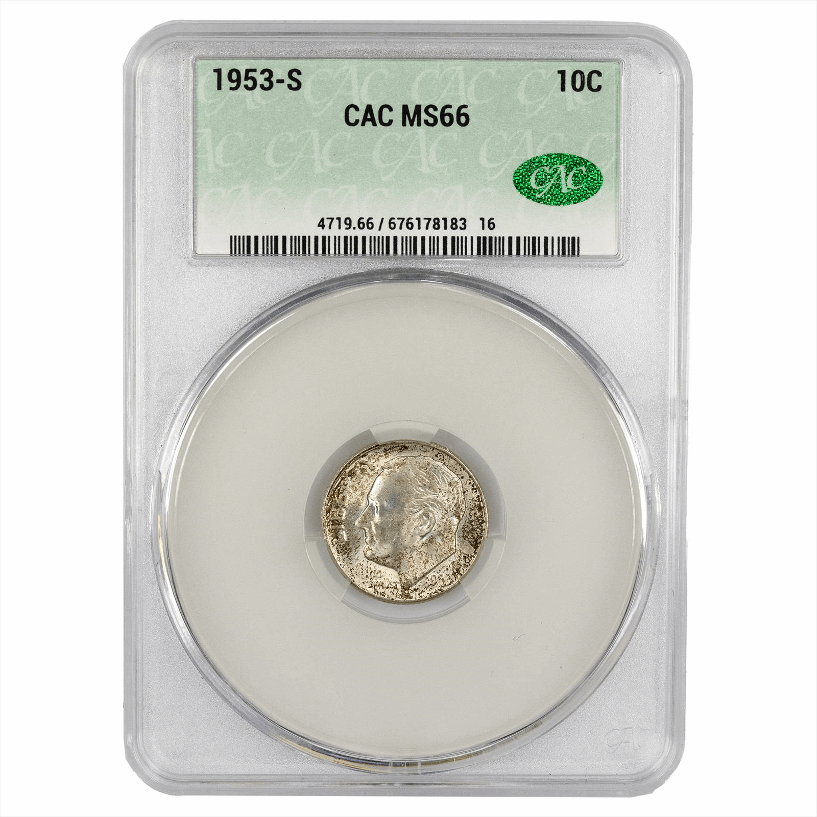 1953-S Roosevelt Dime 10C CACG MS 66 CAC