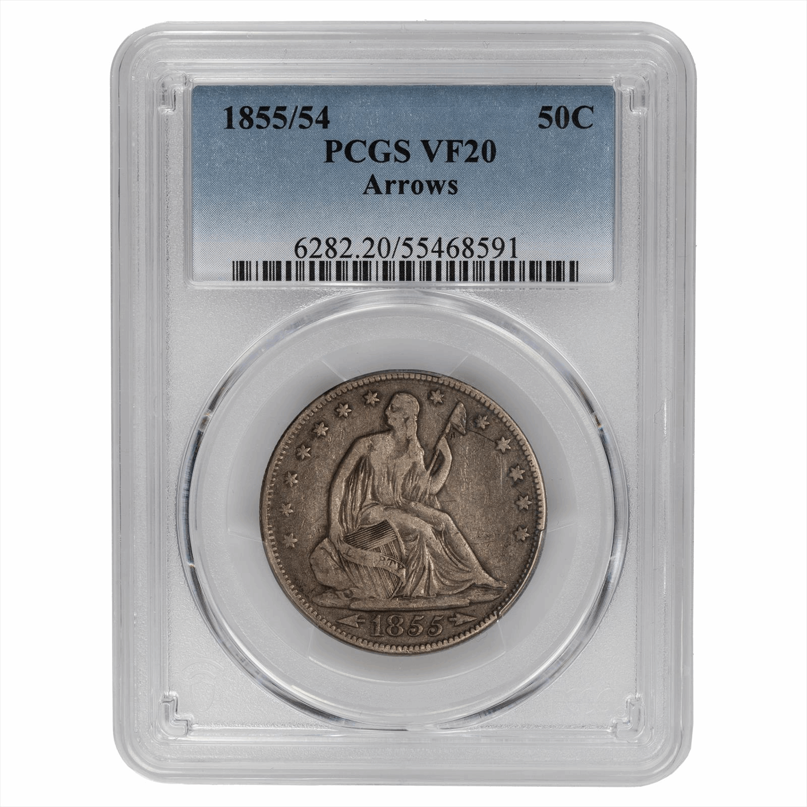 1855/54 Seated Liberty Half Dollar Arrows 50C PCGS VF 20