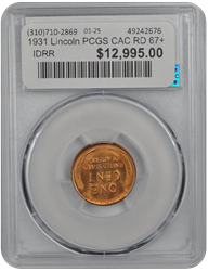 1931 Lincoln PCGS CAC RD 67+