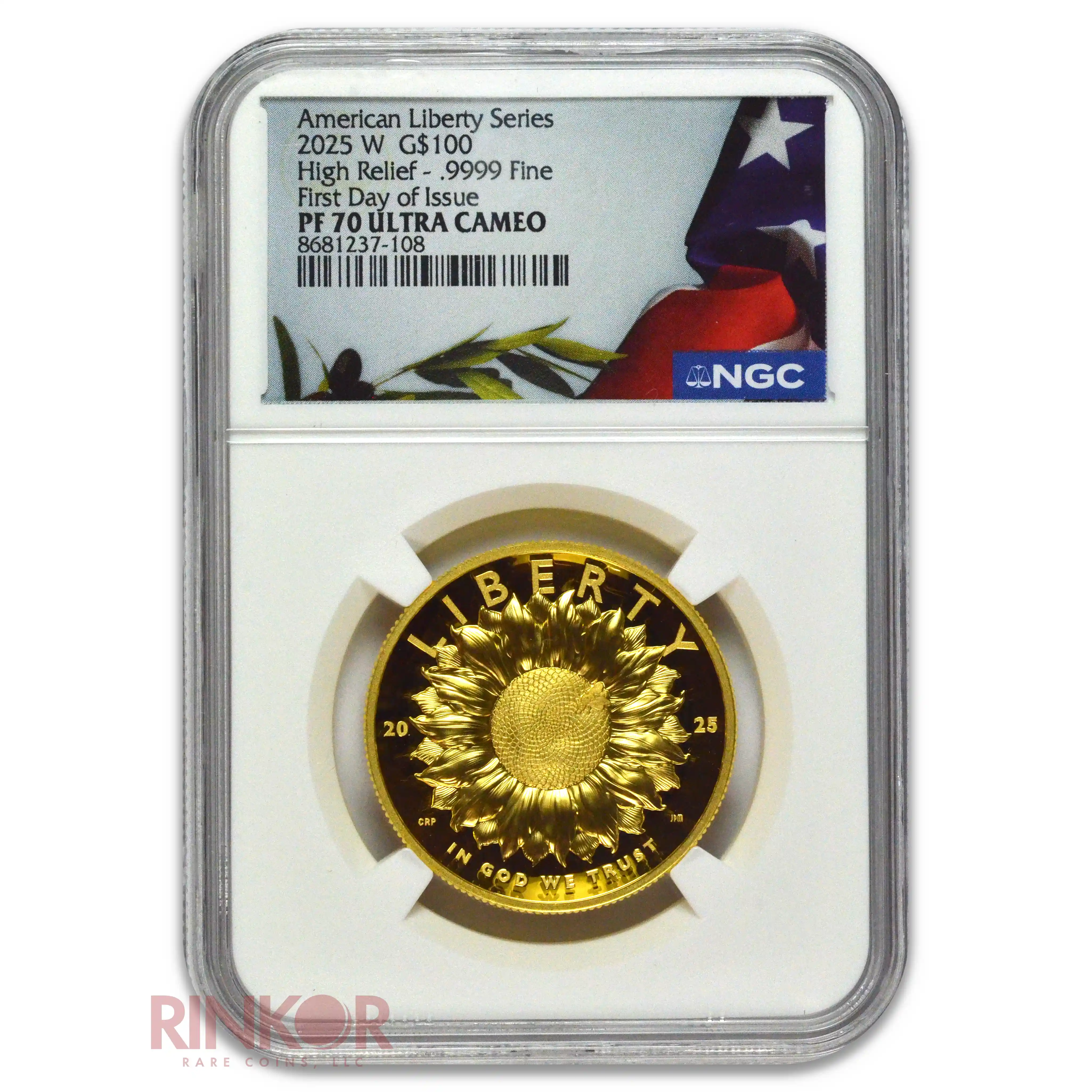 2025-W 1oz American Liberty Gold High Relief First Day of Issue NGC PF 70