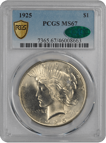 1925 $1 Peace Dollar PCGS  (CAC) #3551-2 MS67