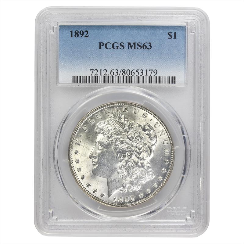 1892 Morgan Silver Dollar $1 PCGS MS63 - Very Nice White Coin