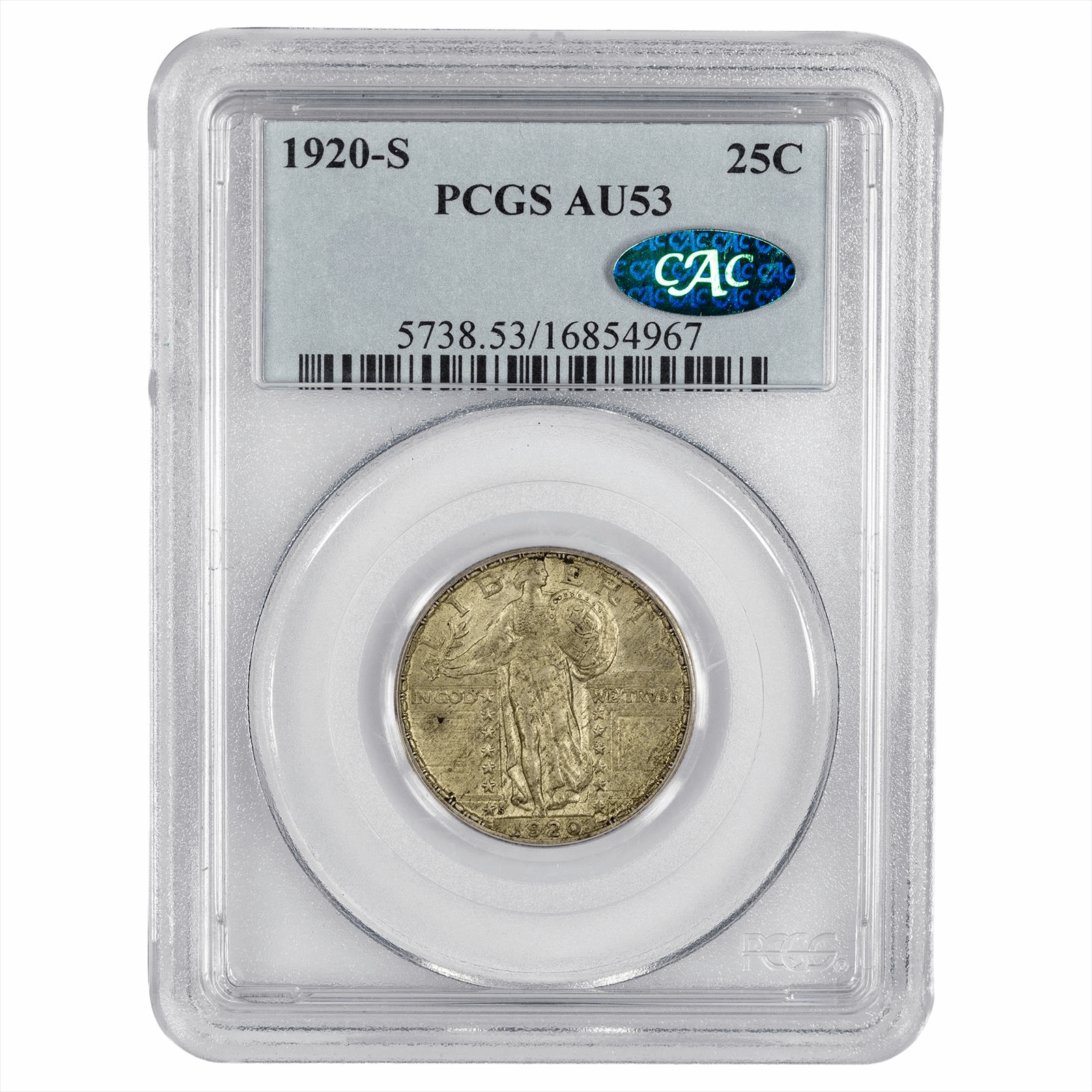 1920-S Standing Liberty Quarter 25C PCGS AU 53 CAC