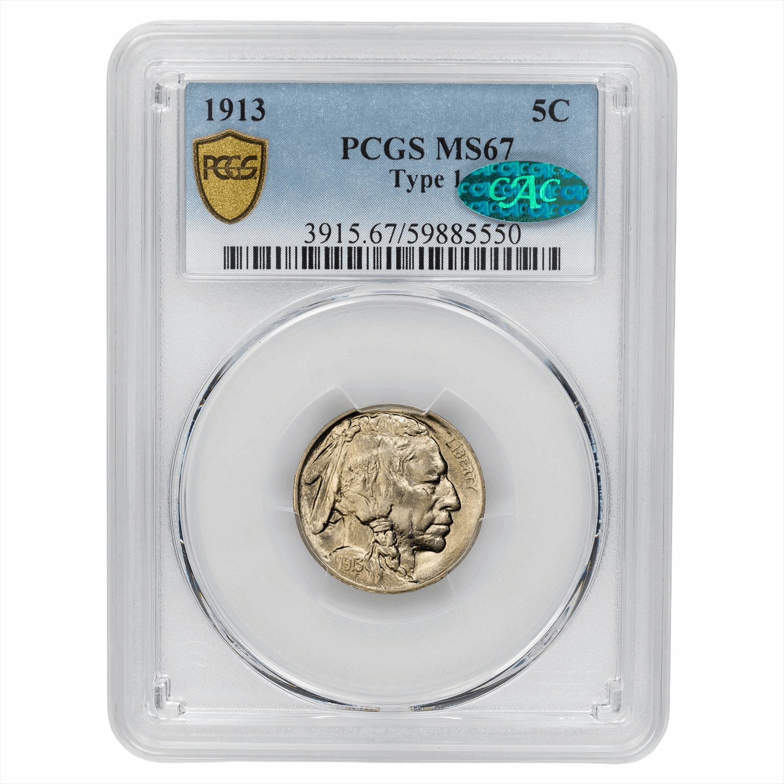 1913 Type 1 Buffalo Nickel 5C PCGS MS 67 CAC