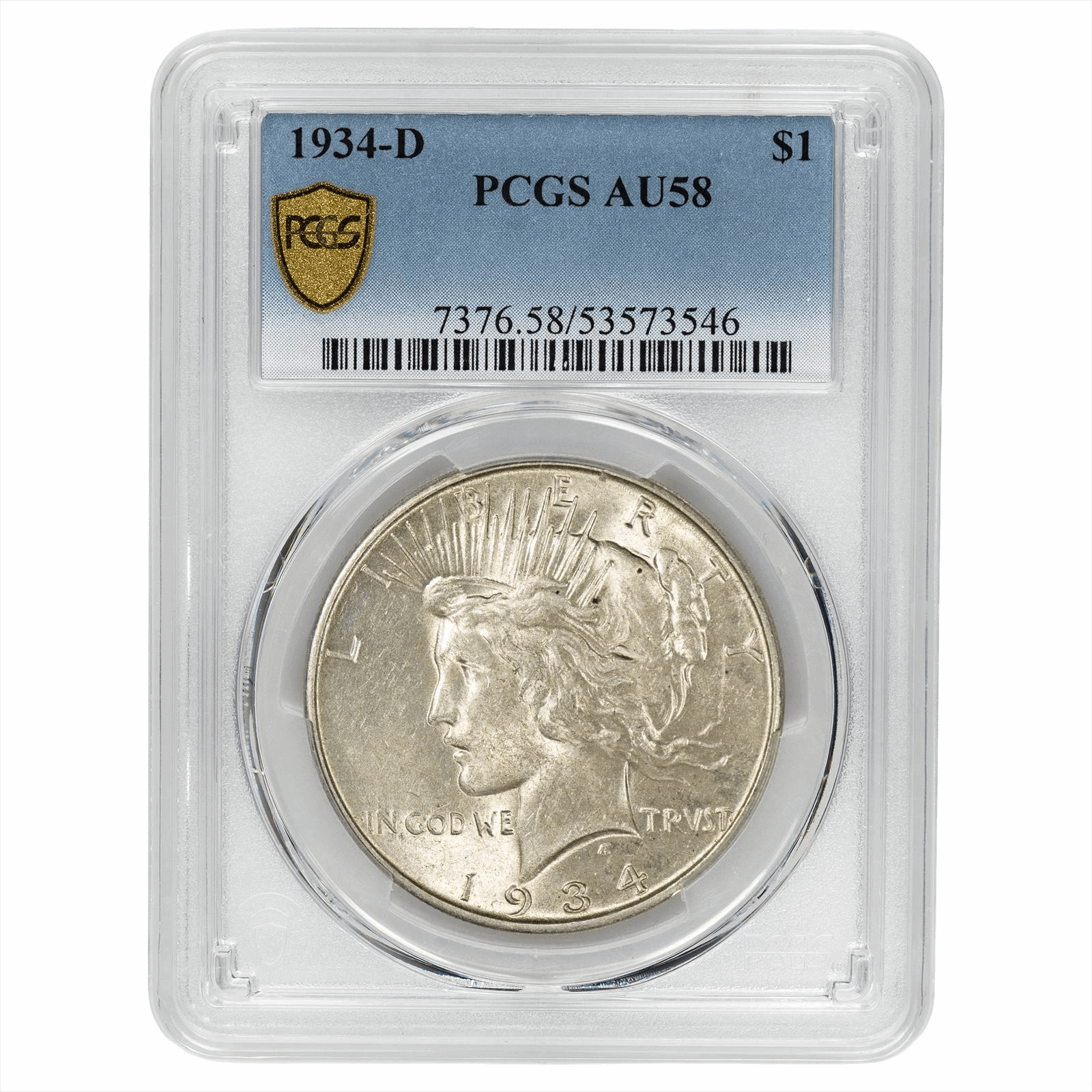 1934-D Silver Peace Dollar $1 PCGS AU 58