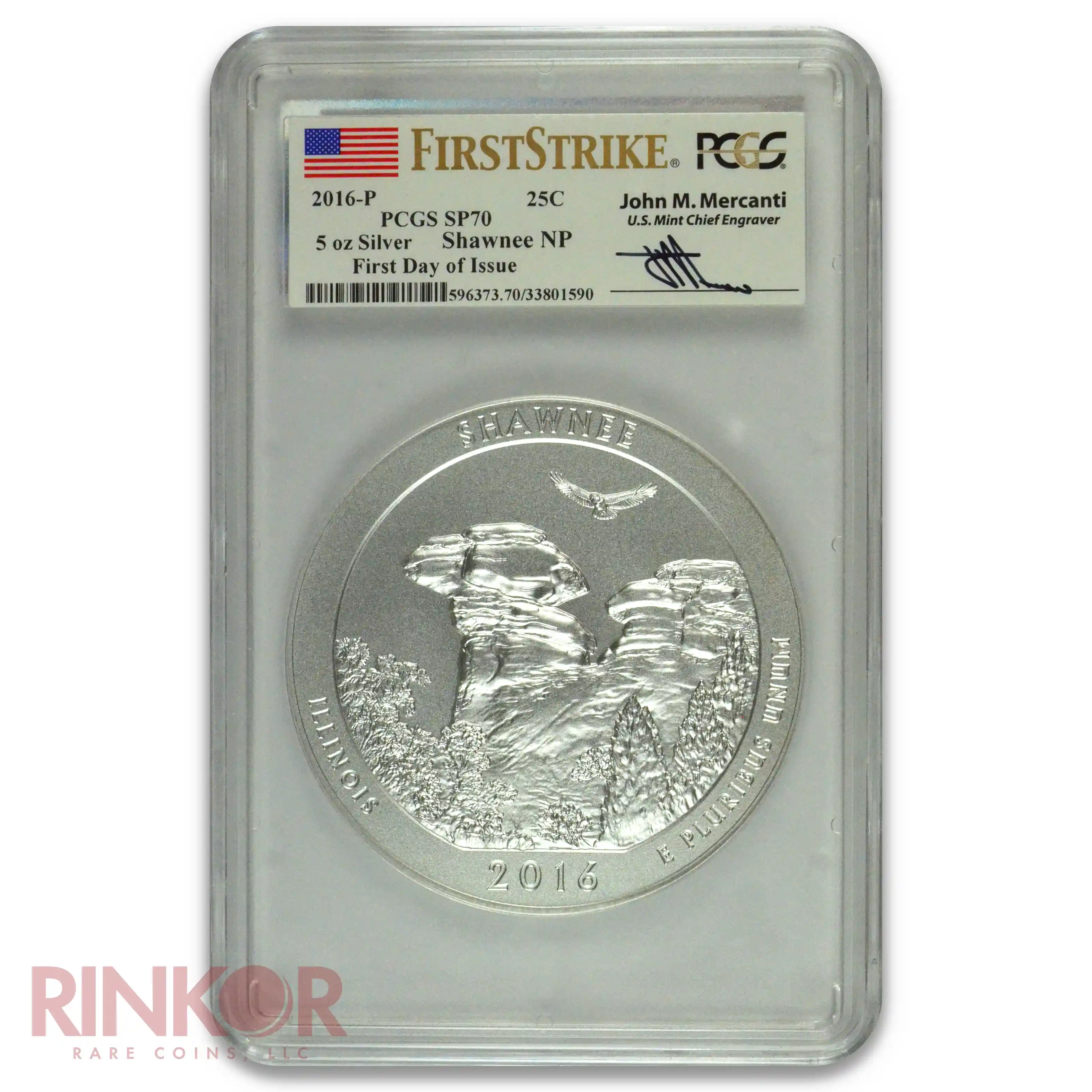 2016-P 5oz America the Beautiful Shawnee First Day of Issue First Strike Mercanti PCGS SP 70