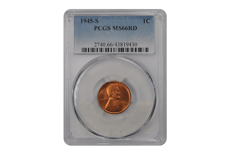 1945-S 1C Lincoln Cent - Type 1 Wheat Reverse PCGS RD #3461-10 MS66
