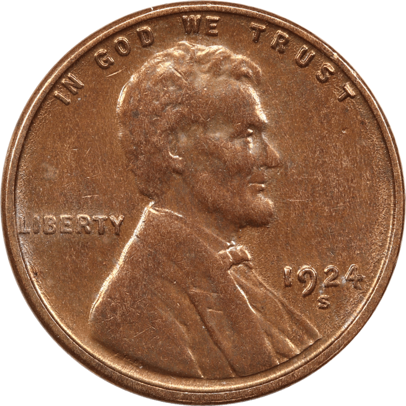 1924-S Lincoln Wheat Cent 1c, Circulated Almost Unc - Nice and Original