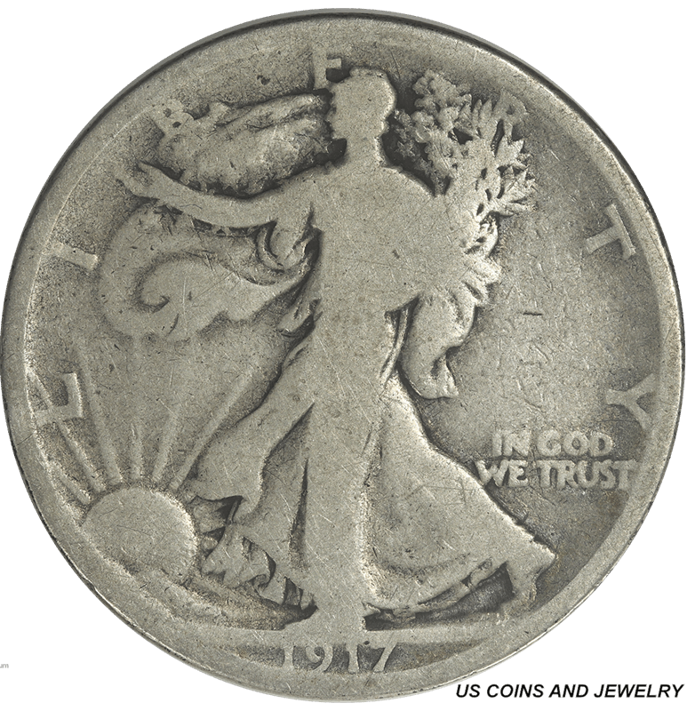 1917-D Reverse Walking Liberty Half Dollar Very Good Condition