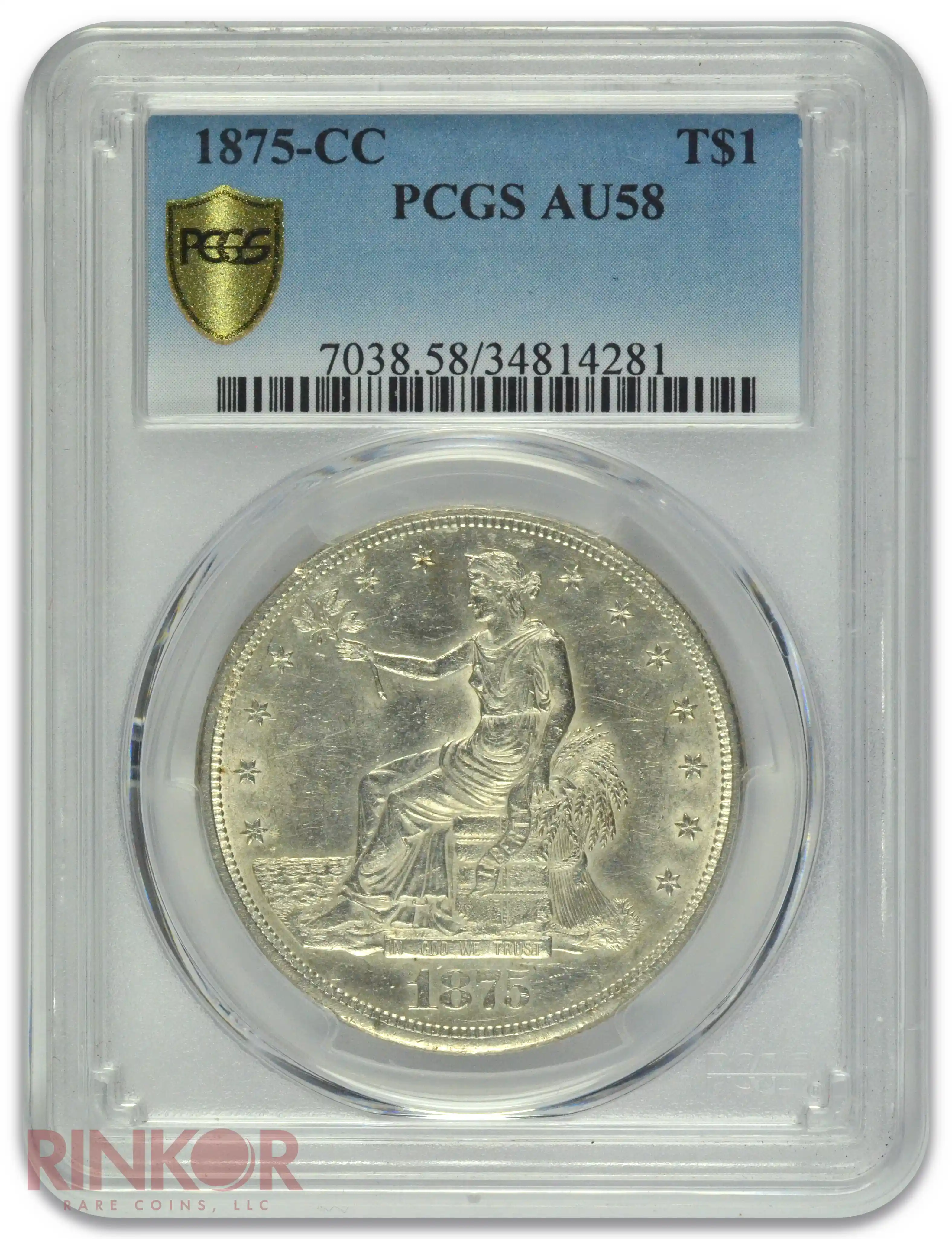 1875-CC $1 Trade Dollar PCGS AU-58