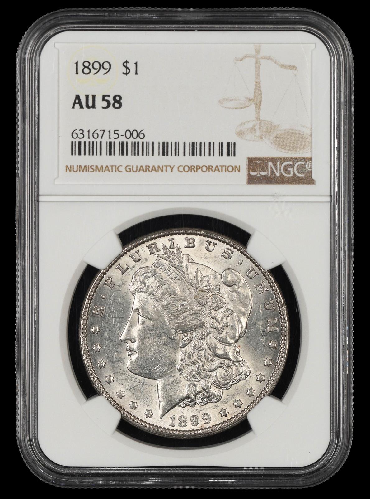 1899 $1 NGC  AU 58
