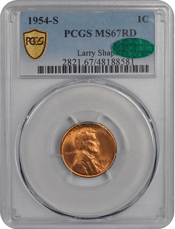 1954-S Lincoln PCGS  (CAC) RD 67 