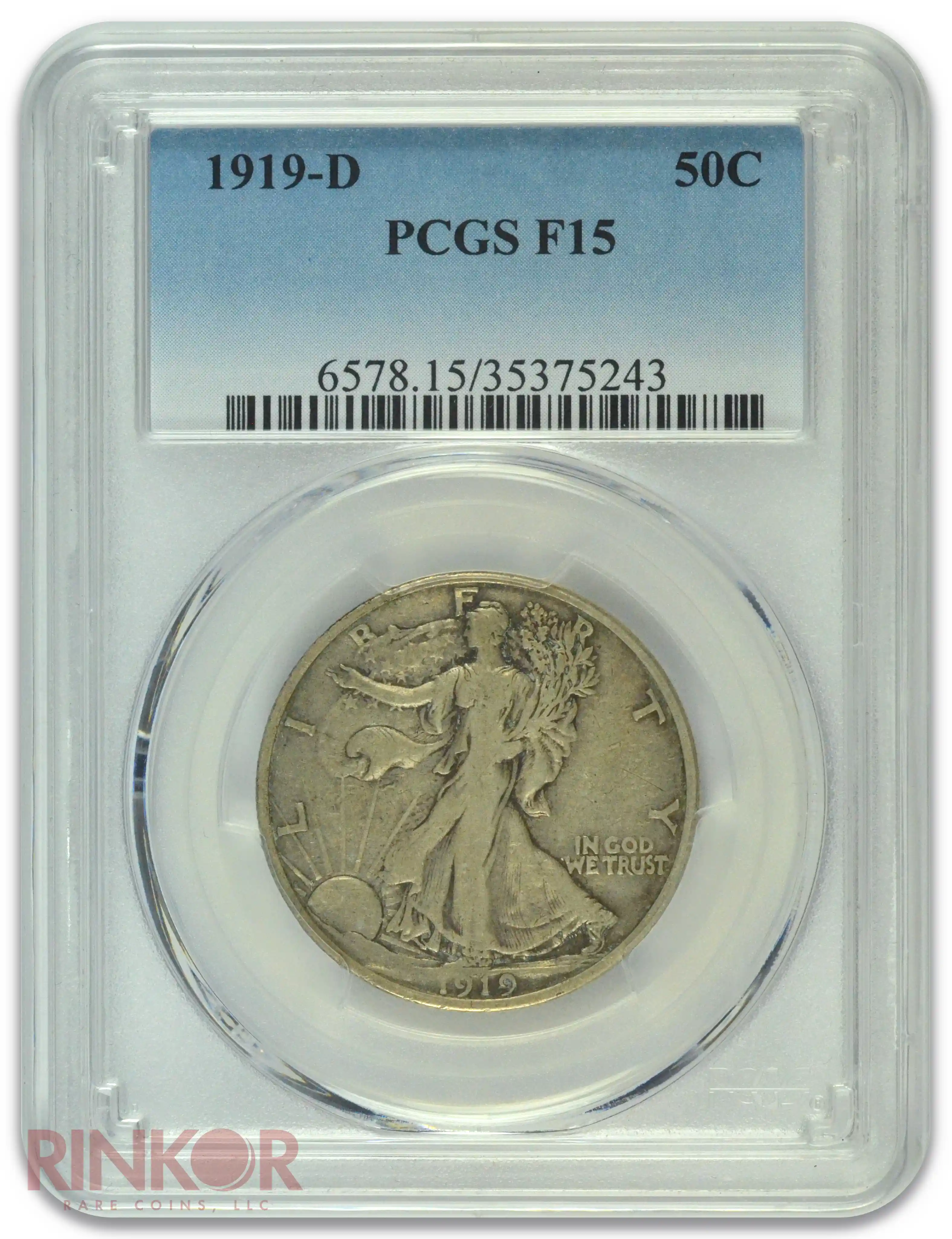 1919-D Walking Liberty Half DollarPCGS F-15