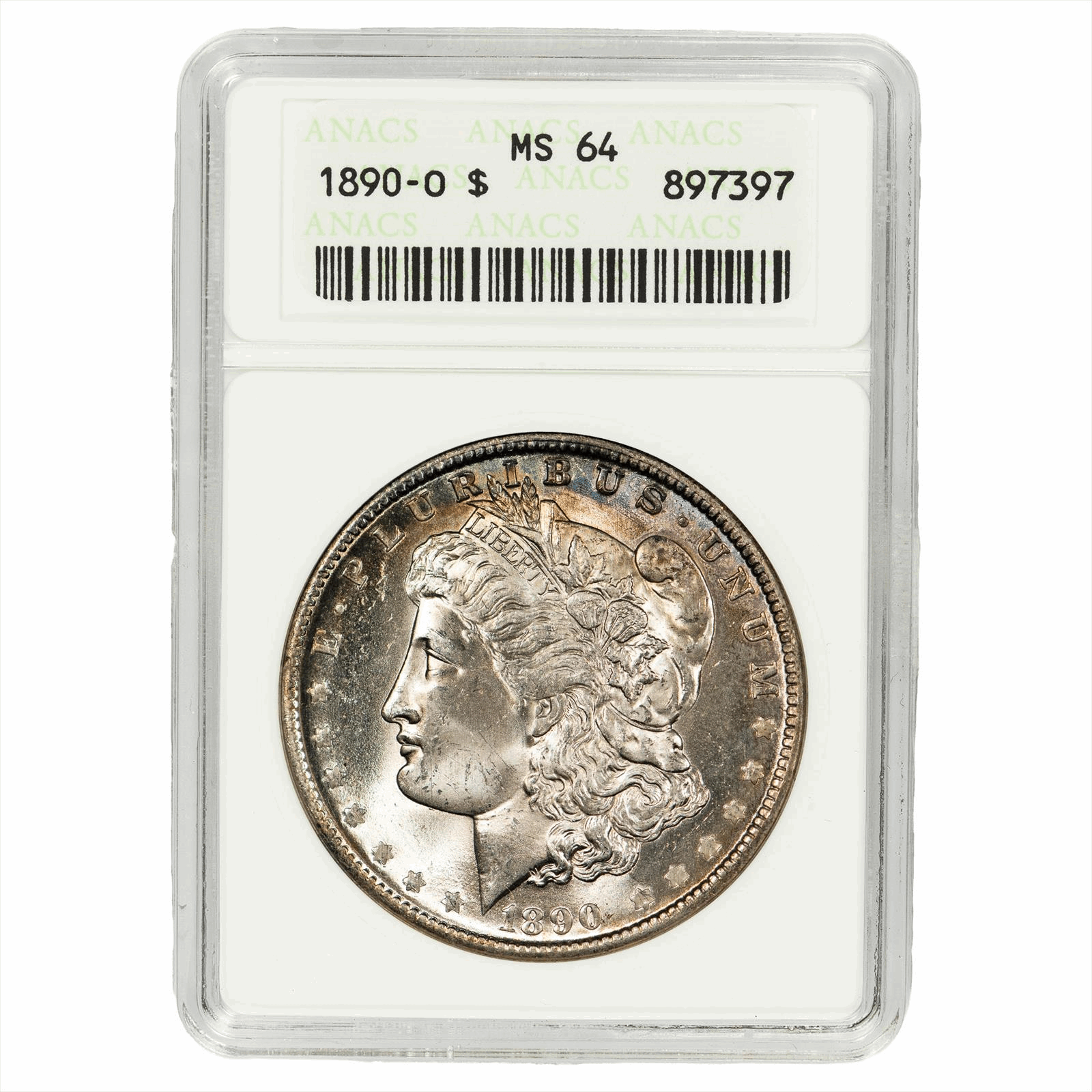 1890-O Morgan Dollar $1 ANACS MS 64 Soapbox