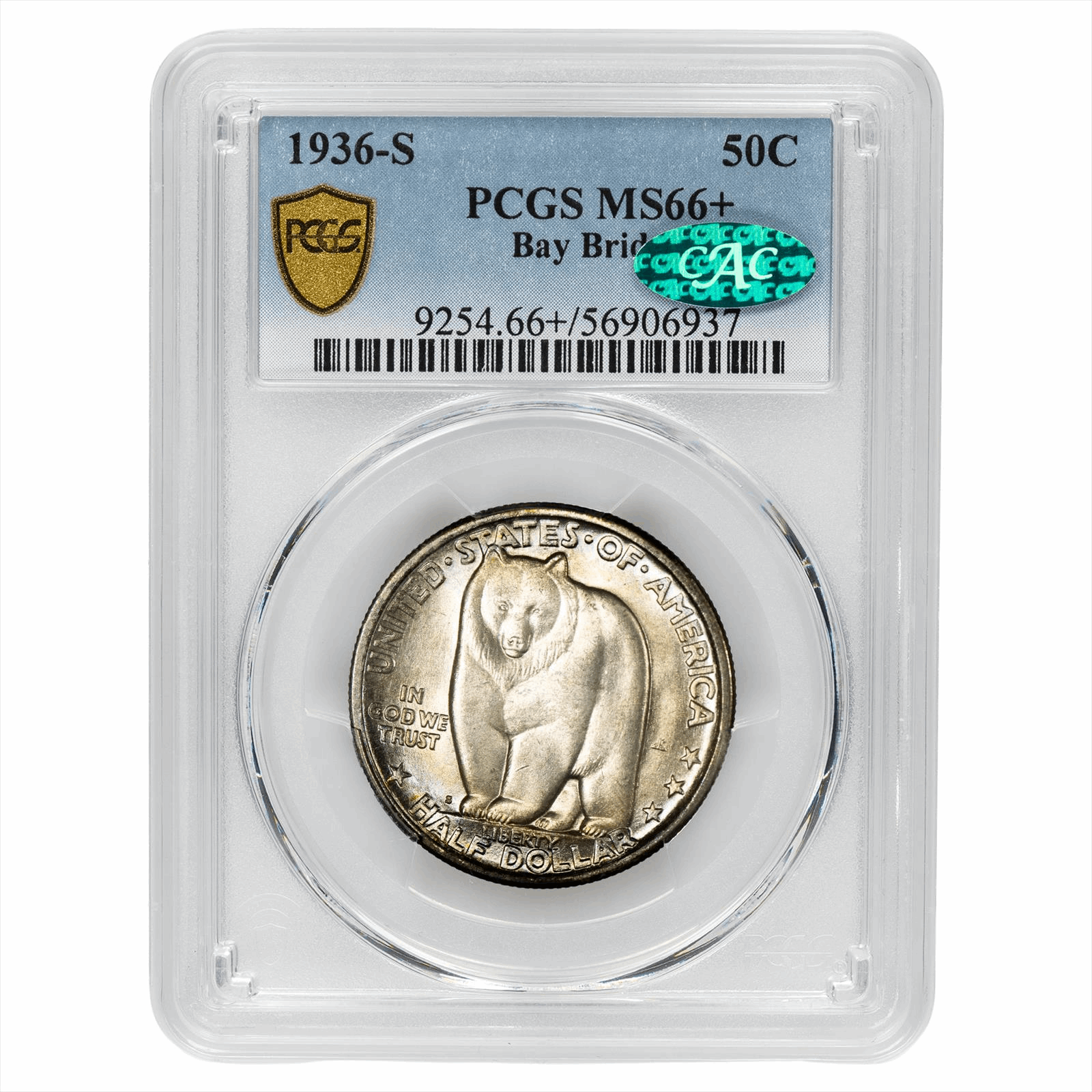 1936-S Bay Bridge Commemorative Half Dollar 50C PCGS MS 66+ CAC