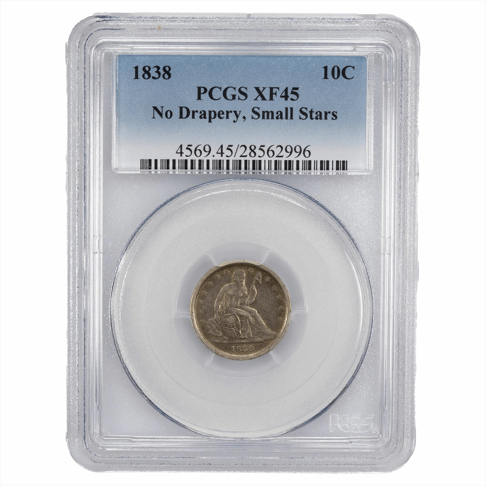 1838 Small Stars Seated Liberty Dime 10C PCGS XF 45