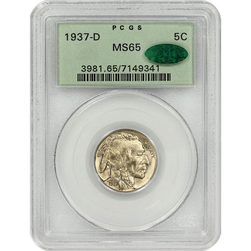 1937-D Buffalo Nickel 5C PCGS and CAC MS65 Old Green Holder