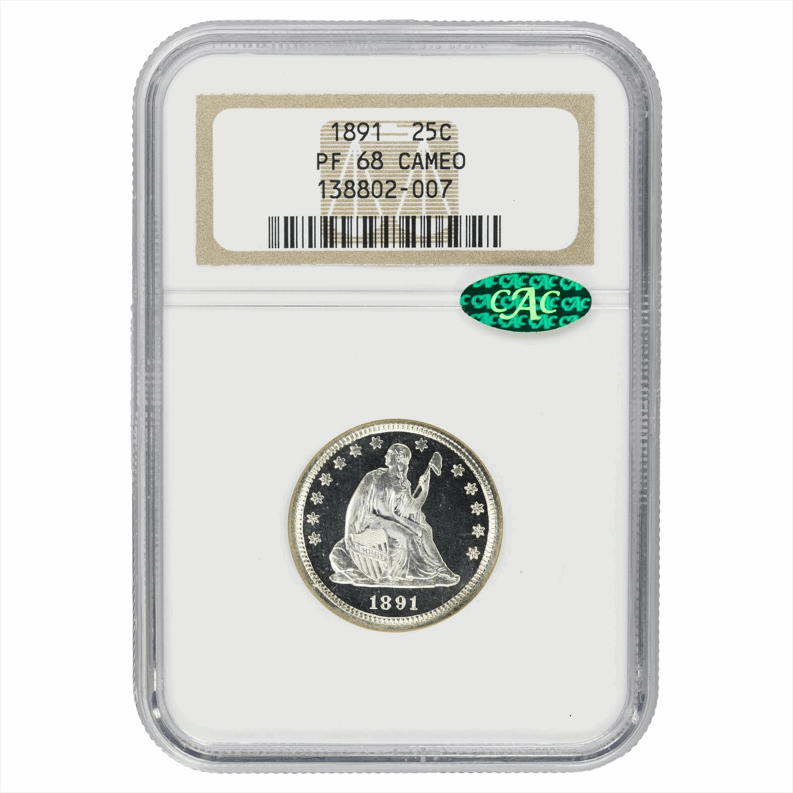 1891 Seated Liberty Quarter 25c, NGC PF 68 CAM CAC - Among the Finest Known