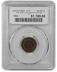 1886  Variety 1 Indian Head PCGS CAC RB 65