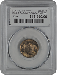 1920-D Buffalo PCGS CAC MS 65+