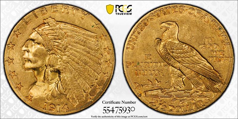 1914-D $2.50 PCGS MS 62 CAC