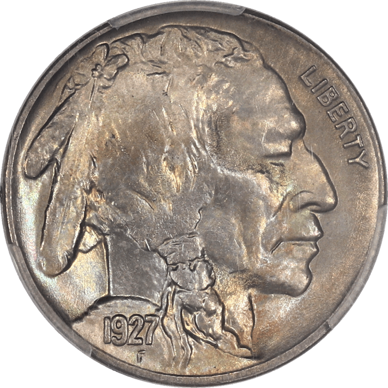 1927 Buffalo Nickel 5c PCGS MS67 Antique Gold and Steel Grey Toning