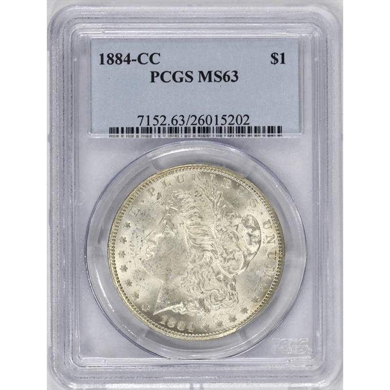 1884-CC $1 Morgan Silver Dollar - PCGS MS63 - Older Holder - Carson City