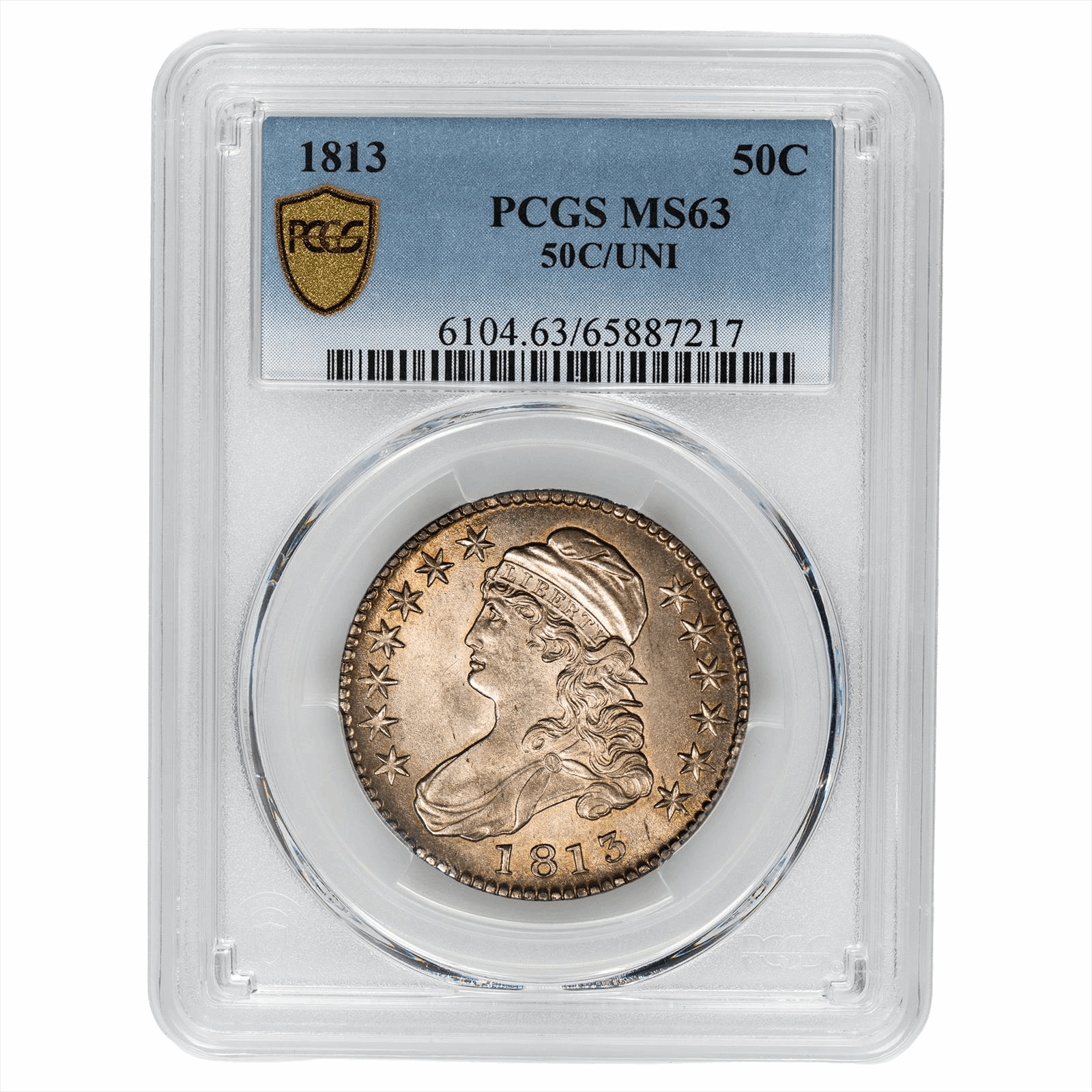 1813 50C/UNI Capped Bust Half Dollar 50C PCGS MS 63 