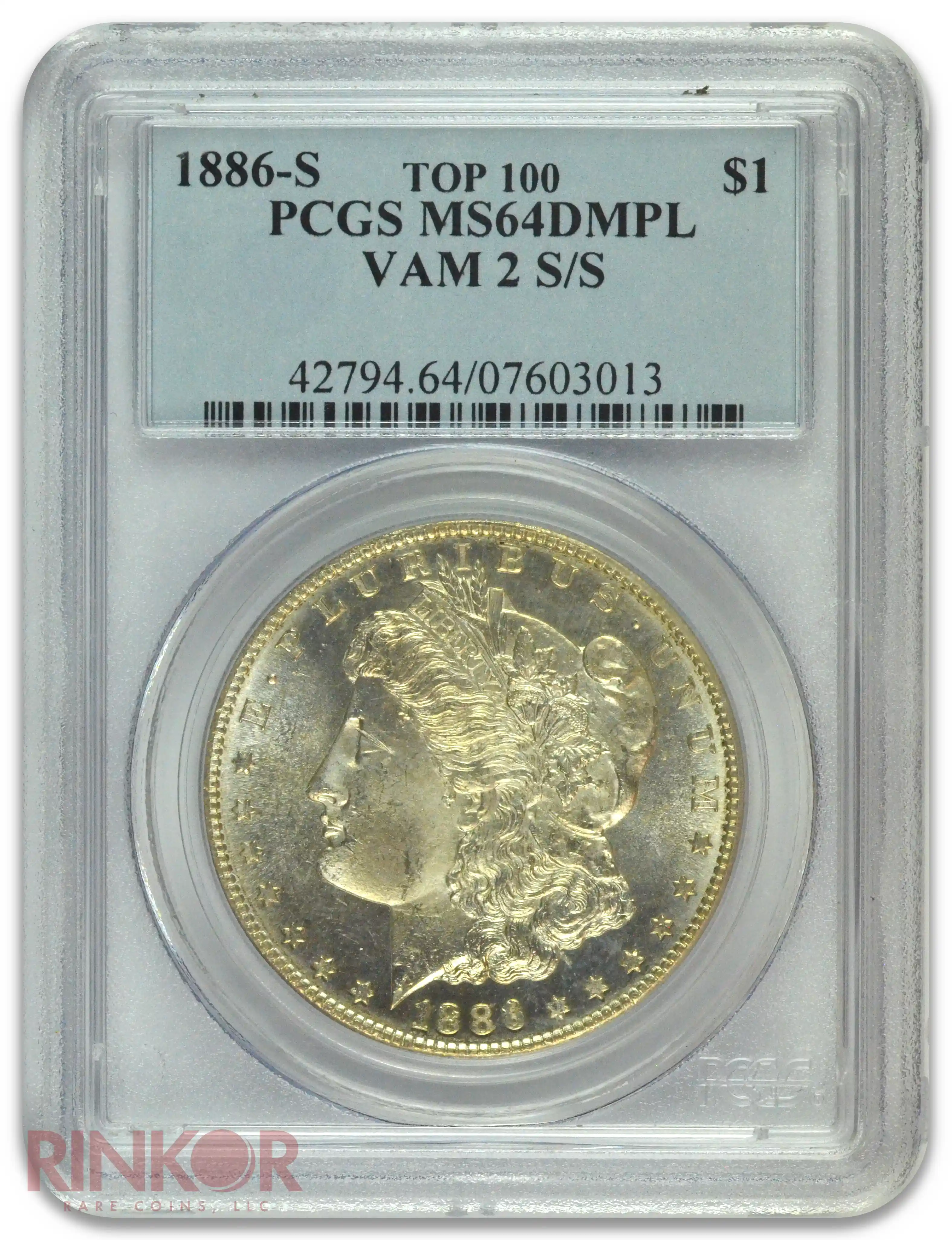1886-S $1 Morgan Dollar VAM 2 S/S PCGS MS 64 DMPL
