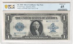 Fr. 237* 1923 $1 Silver Certificate Star Note PCGS XF45 