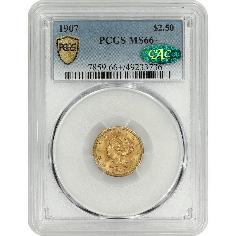 1907 Liberty Head Gold Quarter Eagle $2.50 PCGS CAC MS66+